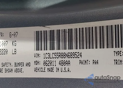 2008 Chrysler Sebring Touring from USA, damaged, VIN 1C3LC55R88N689524